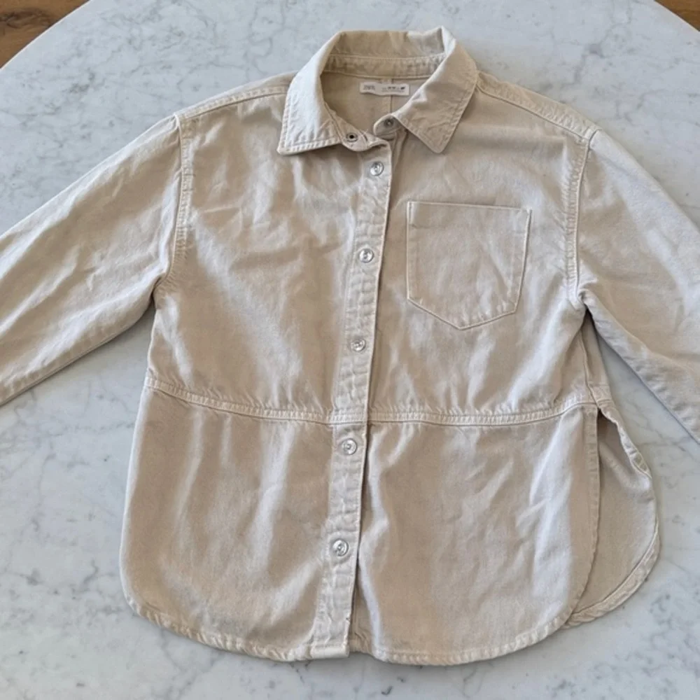 Zara Girls Tan Denim Shacket Size 14 Button Down Overshirt Jacket Neutral